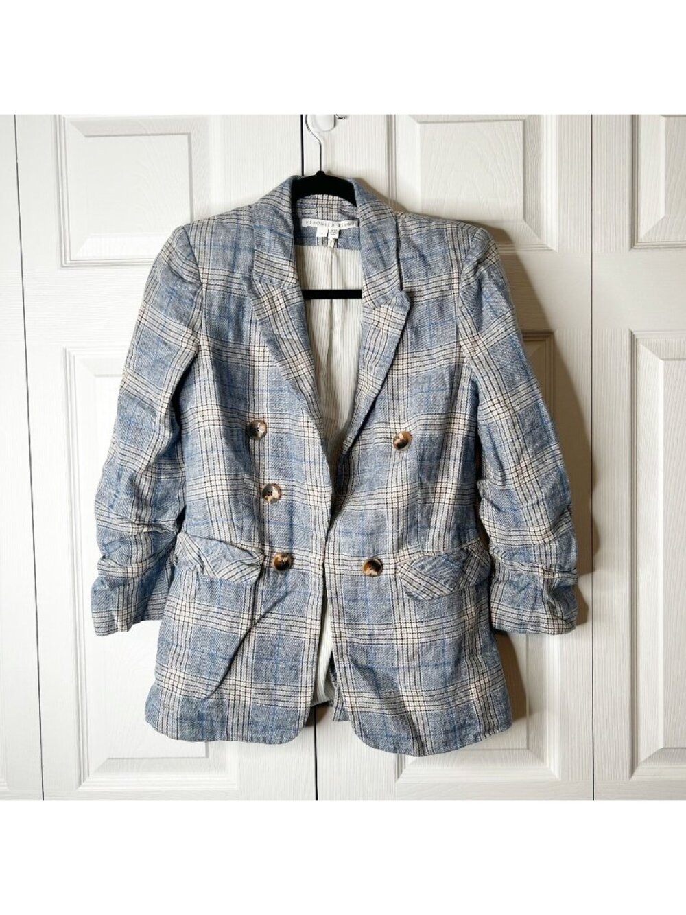Veronica Beard Beacon Blue Plaid Dickey Jacket 4 — Stained
